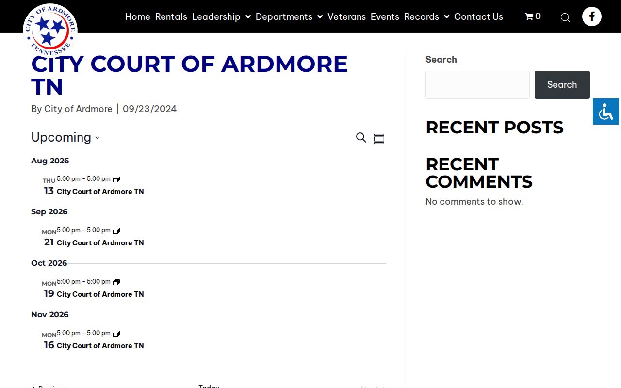 Ardmore City Court official calendar for municipal record follow-up