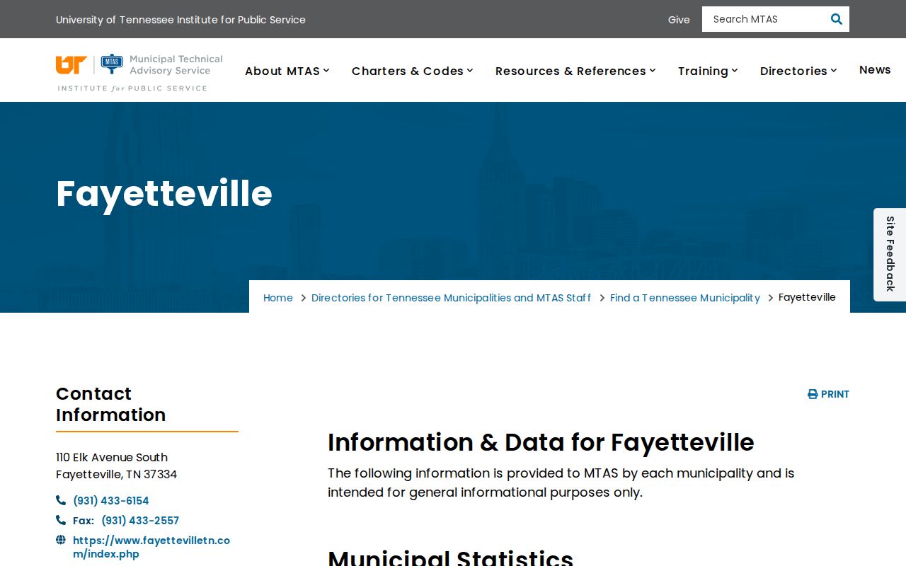 Official Fayetteville municipal directory with police and city court contacts