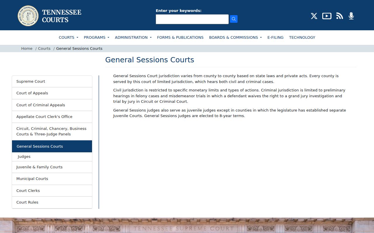 Lincoln County criminal court cases and Tennessee General Sessions jurisdiction