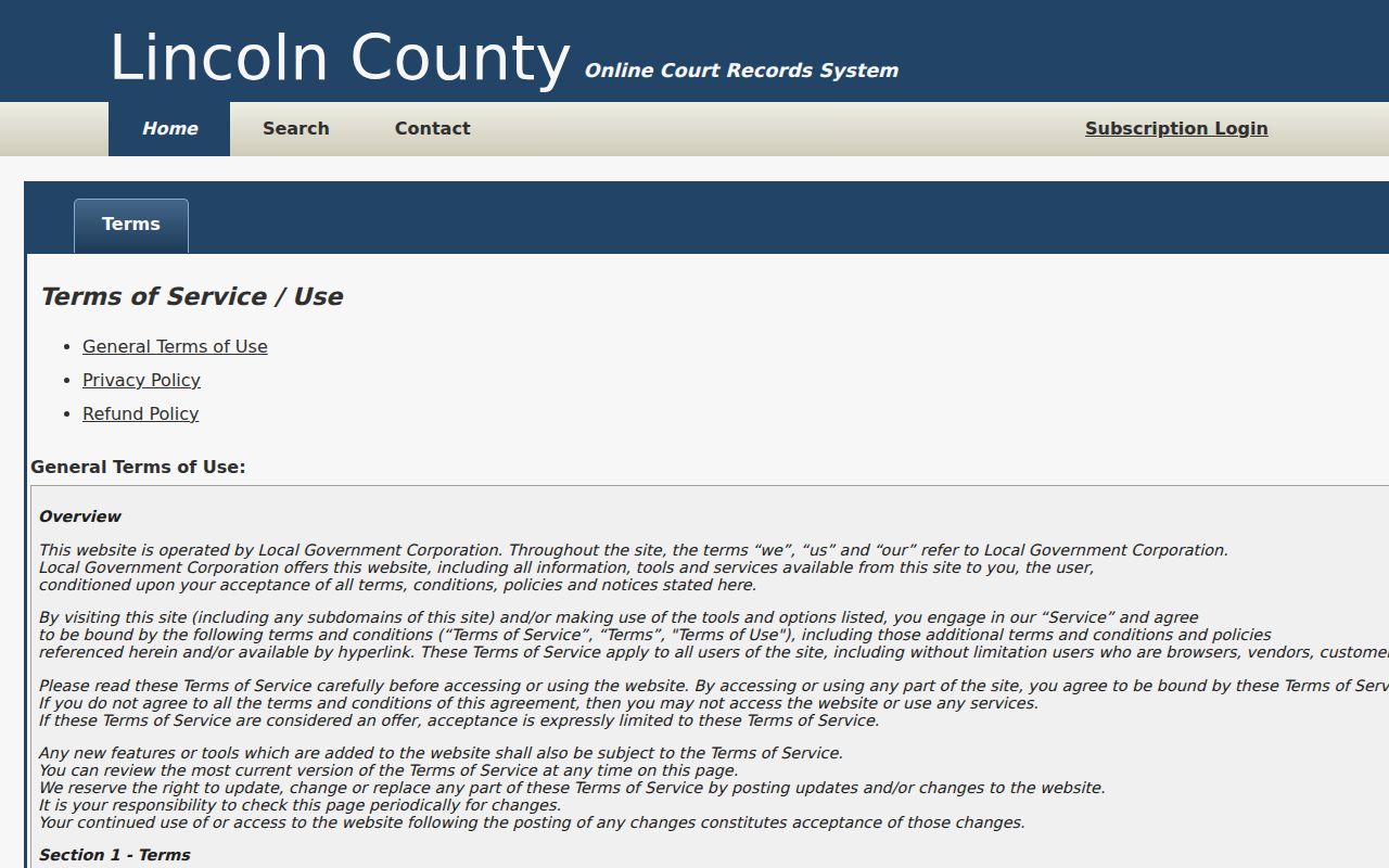Lincoln County criminal court case portal access terms