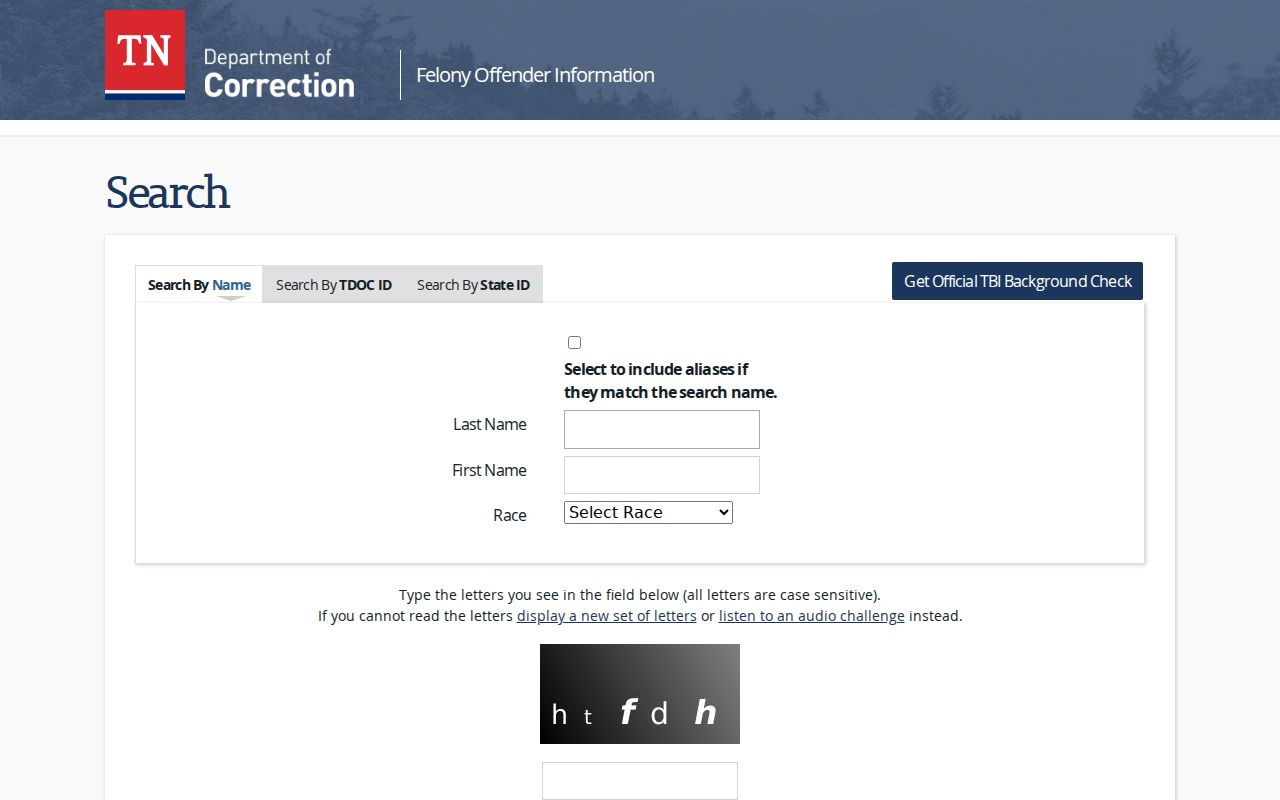 Lincoln County criminal records TDOC FOIL search interface