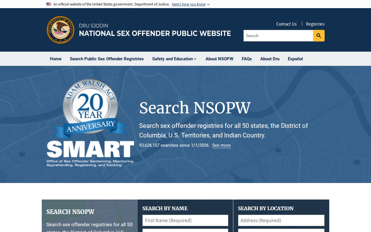 National Sex Offender Public Website search screen for cross-state checks near Lincoln County